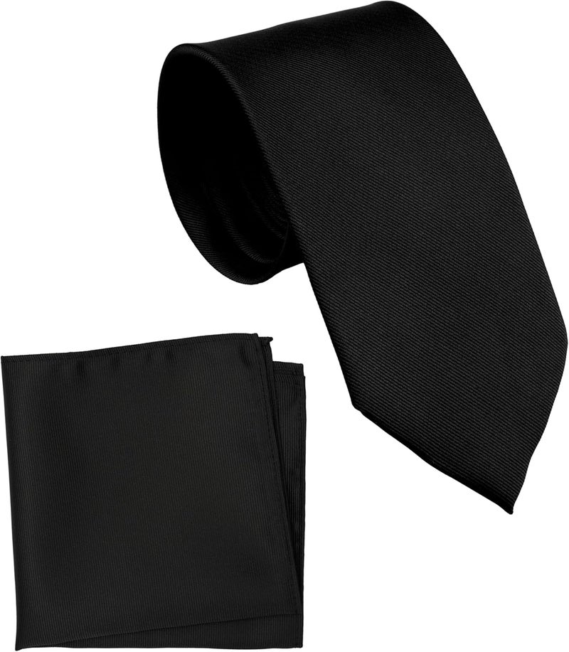 ZENXUS Regular Tie and Pocket Square for Men, Solid Color Necktie Set, 3.2 inch Standard Width - Image 1